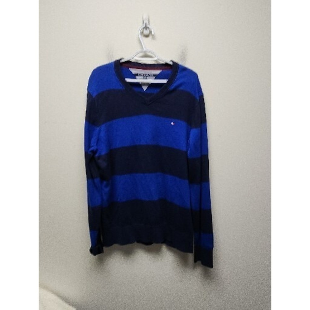 Tommy Hilfiger Sweater Mens Adult Extra Large Blue‎ Logo Cotton Pullover V Neck